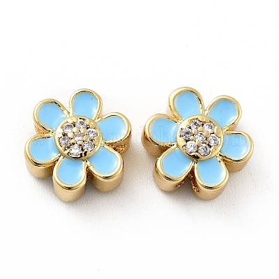 Цветок латунные микро проложить четкие кубического циркония бусы KK-G419-06G-06-1