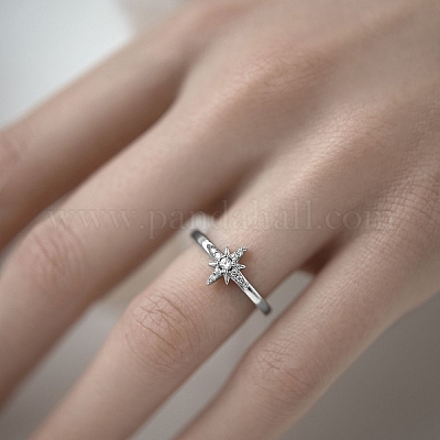 Женское кольцо-звезда из стерлингового серебра S925 с микропаве из прозрачных кубических цирконий RI1010-6-1