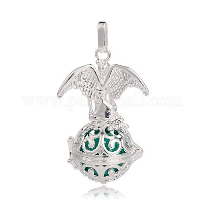 Серебряные позолоченные латунные полые круглые подвески в клетке KK-J248-07S-1