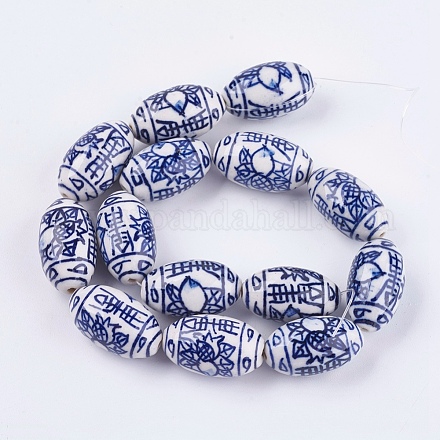 Fatti a mano perle di porcellana bianca e blu PORC-G002-37-1