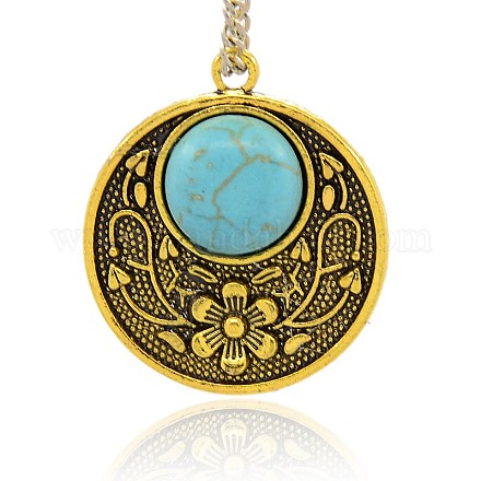Antique Golden Plated Alloy Synthetic Turquoise Pendants PALLOY-J285-02AG-1