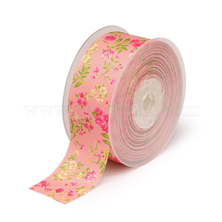 Rubans en gros-grain de polyester imprimés à une face florale SRIB-A011-38mm-240877-1