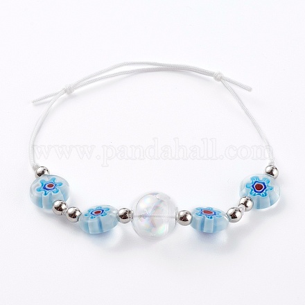 Bracelets réglables en perles de verre millefiori faits à la main BJEW-JB06074-02-1