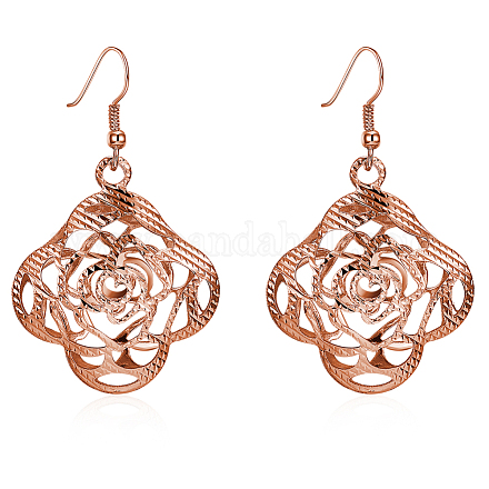 Rose Flower Brass Filigree Dangle Earring EJEW-BB37461-RG-1