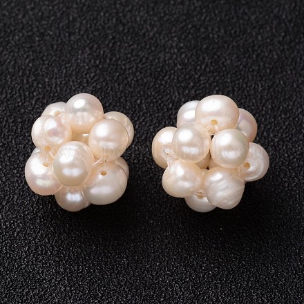 Round Handmad Natural Pearl Woven Beads PEAR-J002-03A-1