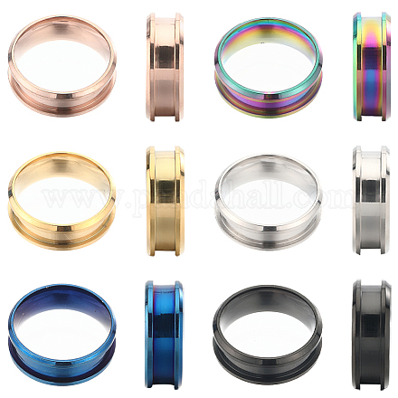 SUNNYCLUE 12Pcs 6 Colors 304 Stainless Steel Grooved Finger Ring Settings RJEW-SC0001-01C-1