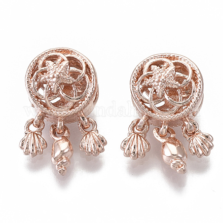 Flat Round with Flower Alloy European Beads MPDL-N039-033RG-1