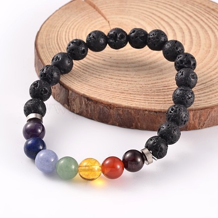 Natürliche Lava Rock Perlen Stretch Armbänder BJEW-JB02184-05-1