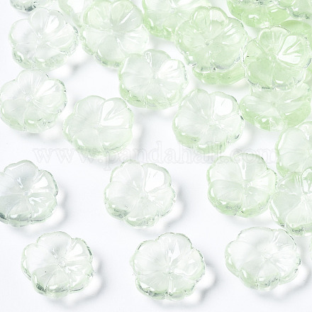 透明スプレー塗装模造翡翠ガラスビーズ  花  薄緑  15x15x6mm  穴：1.2mm GLAA-Q089-003-E003-1