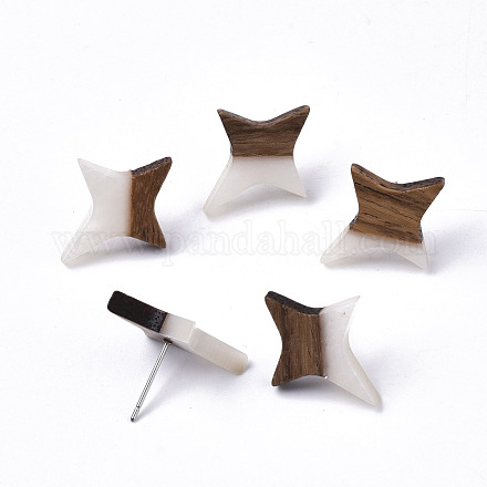 Resin & Walnut Wood Stud Earrings EJEW-N017-004A-B03-1