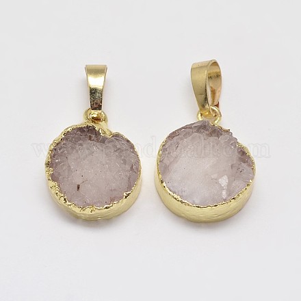 Natural Dyed Agate Golden Plated Flat Round Pendants G-P077-12A-1