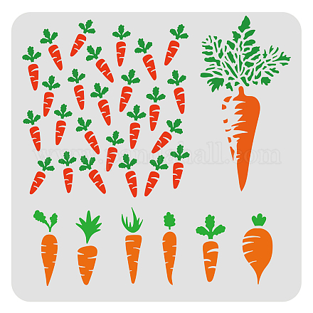 Plantilla de zanahorias Fingerinspire para pintar Plantilla de dibujo de zanahorias de granja de plástico reutilizable de 11.8x11.8 pulgada DIY-WH0383-0038-1