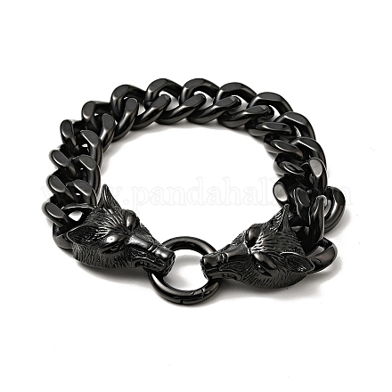 304 bracelet maille gourmette en acier inoxydable avec fermoir loup pour homme femme BJEW-E009-17EB-1