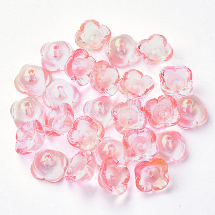 Cappucci di perle di vetro verniciato a spruzzo trasparente a 4 petalo X-GGLA-S054-009B-03-1