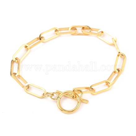 Unisex Vacuum Plating 304 Stainless Steel Paperclip Chain Bracelets BJEW-H541-03A-G-1