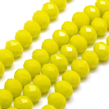 1 brin opaque de couleur jaune solide à facettes en verre cristal rondelle X-EGLA-F049A-06-1