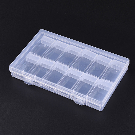 プラスチックビーズ収納ケース  フリップトップビーズ収納  シードビーズ収納ボックス  PPのプラスチック包装箱を使って  長方形  透明  12個入りコンテナ/箱  50x27x12mm  穴：9x10mm CON-R010-01C-1