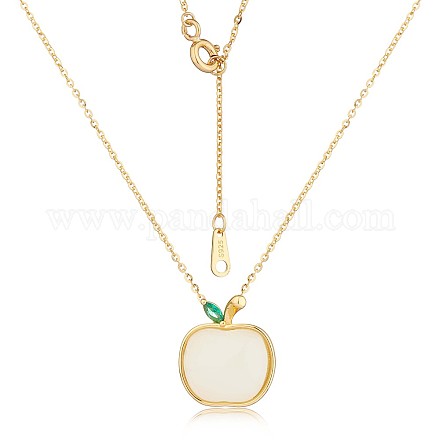 Natural Hetian White Jade Apple Pendant Necklace JN1079B-1