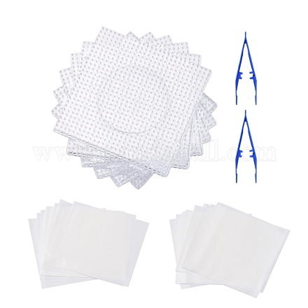 5x5mmDIYヒューズビーズに使用正方形ABCプラスチックペグボード  アイロン用紙とプラスチックヒューズビーズピンセット付き  透明  138x138x5mm DIY-X0293-81-1
