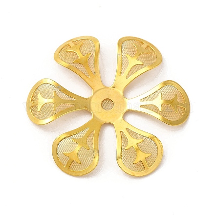 真鍮製ビーズキャップ  鉄のパーツと  エッチングされた金属装飾  花  ゴールドカラー  35.5x39x3mm  穴：3mm KKC-A001-07G-1