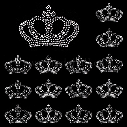 FINGERINSPIRE 15 PCS Crown Rhinestone Iron on Transfer Glitter Crystal Crown Pattern Rhinestone Patches Hotfix Rhinestone Patches Crown Iron on Patches for Clothes Dress Decor DIY Crafts Handwork DIY-WH0419-57-1
