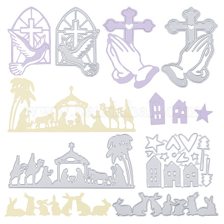 GORGECRAFT 5 Styles 5Pcs Carbon Steel Cutting Dies Stencils Camel Pattern Nest of Rabbit Pray Cross Frame White Dove Stencils Building Template for Scrapbooking Home Wall Christmas Party DIY-GF0006-15-1