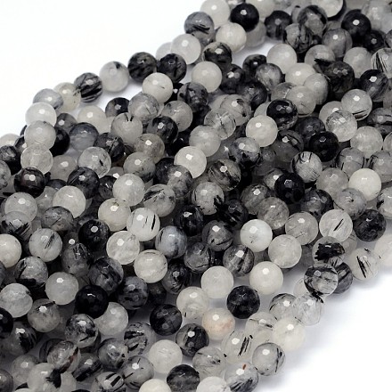 Round Faceted Natural Rutilated Quartz Beads Strands G-F222-21-12mm-1