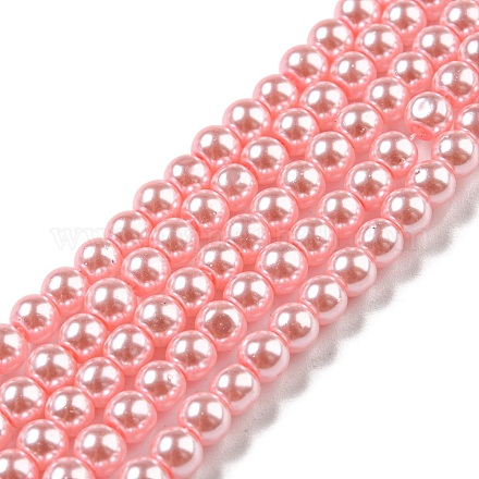 塗装された真珠光沢のあるガラスパールラウンドビーズ連売りを焼く10連売り  ピンク  4~5mm  穴：1mm  約210個/連  31.40インチ（79.75cm） HY-SZ0001-02A-01-1