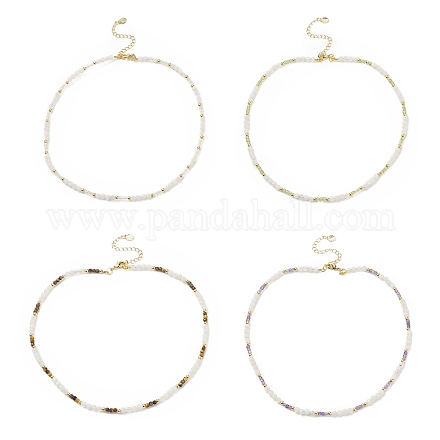 Natual Gemstone & Rainbow Moonstone Beaded Necklace for Women NJEW-JN04173-1