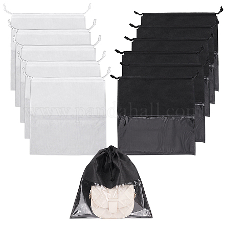 Wadonn 2 色ハンドバッグ用ダストバッグ  10 個の靴 diy クラフト巾着収納袋防塵ポーチプラスチック製の透明な窓用ギフトショッピングバッグ収納ポーチ  15.7x15.6インチ ABAG-WR0001-03-1
