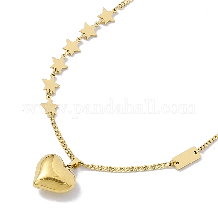 Ионное покрытие (ip) 304 ожерелье из нержавеющей стали с сердцем и звездой для женщин NJEW-F298-12G-1
