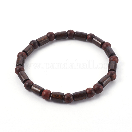 Bracelets extensibles en bois de santal naturel et perles de bois BJEW-JB04015-01-1