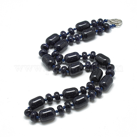 Synthetic Blue Goldstone Beaded Necklaces NJEW-S390-13-1