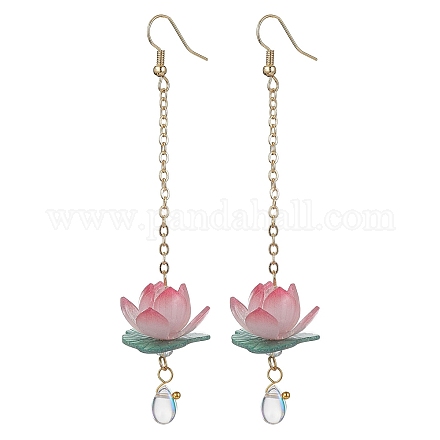 Boucles d'oreilles pendantes en plastique lotus 3d EJEW-JE05525-02-1