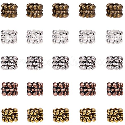 チベット風合金ヨーロピアンビーズ  大穴ビーズ  花を持つ列  ミックスカラー  6.5x7.5mm  穴：4.5mm  200個/箱 TIBEB-PH0004-63-1