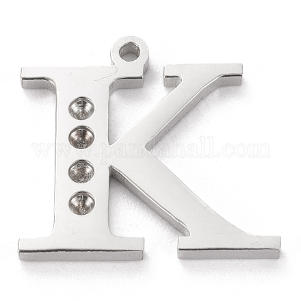 304つのステンレス鋼の手紙のペンダントラインストーンのセッティング  ステンレス鋼色  文字.k  K：11x16x1.5mm  穴：1.2mm  1.6mmのラインストーンに適する STAS-J028-01K-1