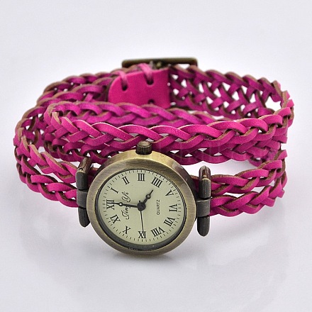 Roman pulseras de reloj de cuero trenzado numeral base al estilo de moda X-WACH-G013-01-1