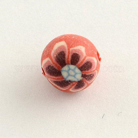 Handmade Flower Pattern Polymer Clay Round Beads CLAY-Q172-03-1