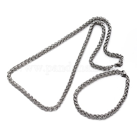 304 ensembles de bijoux de la chaîne de blé en acier inoxydable pour les hommes SJEW-O032-04P-1