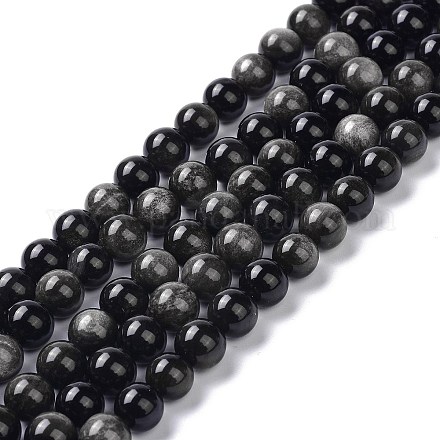 Brins de perles d'obsidienne argent naturel X-G-D083-01C-1