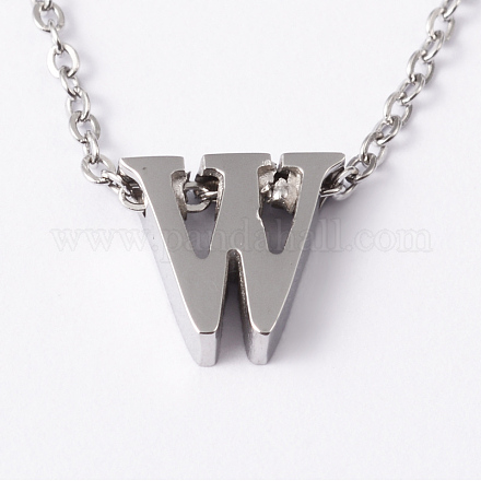 304 colliers pendentif lettre initiale en acier inoxydable NJEW-M168-W-1
