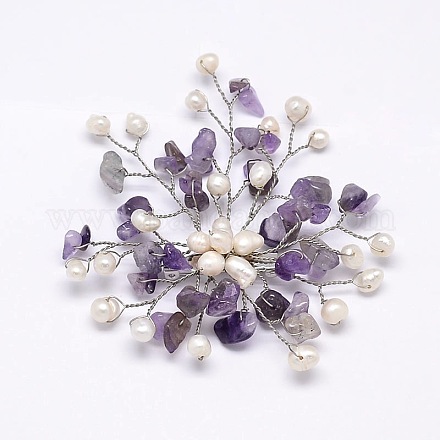 Flower Natural Amethyst Brooches JEWB-E009-P19-08-1