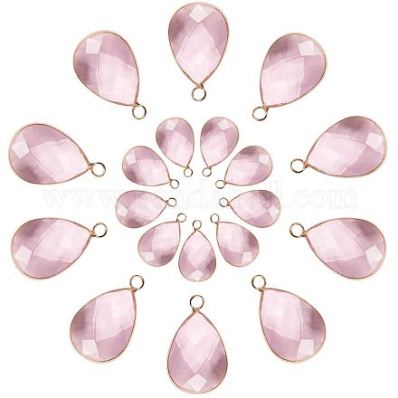PandaHall Elite 20pcs 2 Size Faceted Teardrops Crystal Pearl Pink Glass Pendants Charms Drop Glass Dangle for Necklace Jewelry Making GLAA-PH0007-31-1