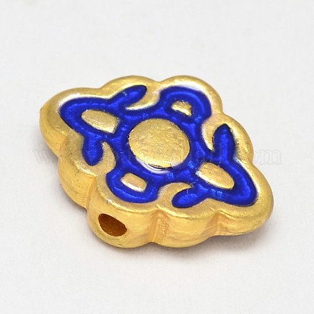 Rhombus Golden Tone Alloy Enamel Beads ENAM-N046-09-1