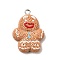 Christmas Opaque Resin Pendants, with Platinum Iron Loop, Gingerbread Man, 28x20.5x7mm, Hole: 2mm