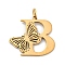 Ion Plating(IP) 201 Stainless Steel Pendants, Letter with Butterfly Charms, Golden, Letter B, 27x29x1.5mm, Ring: 7x1mm, Hole: 5mm