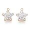 Ion Plating(IP) 201 Stainless Steel Charms, Star, with Polymer Clay Rhinestone, Real 18K Gold Plated, Clear AB, 13x11x4.5mm, Hole: 1.6mm