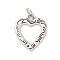 925 Sterling Silver Pendants, with Jump Rings and 925 Stamp, Antique Silver, Heart, 18x15x1.5mm, Hole: 3mm