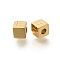 Ion Plating(IP) 304 Stainless Steel Beads, Cube with Letter, Real 14K Gold Plated, Letter E, 5x5x5mm, Hole: 2mm