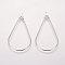Brass Pendants, for Earring Making, Teardrop, Platinum, 43.5x21.5x0.8mm, Hole: 1mm